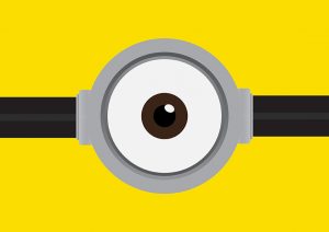 Vector illustration of goggle with one eye on yellow color background